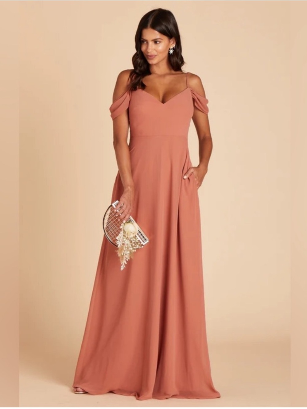 Birdy Grey devin dress in chiffon terracotta womens S bridesmaids formal